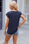 Explore More Collection - Pocketed Heathered Cap Sleeve T-Shirt