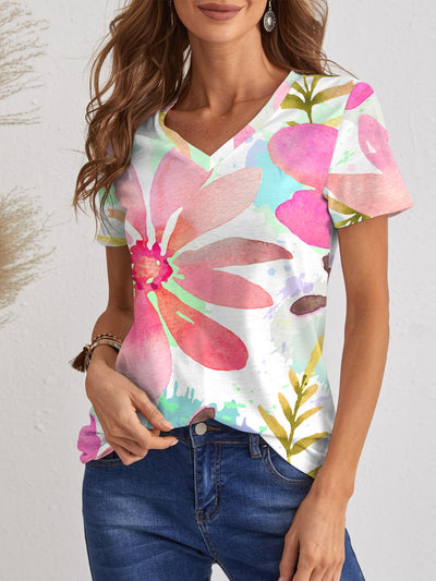 Explore More  Collection - Printed V-Neck Short Sleeve T-Shirt