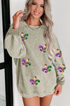 Explore More Collection - Mardi Gras Sequin Round Neck Dropped Shoulder Sweatshirt