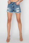 Explore More Collection - RISEN Stepped Waist Frayed Denim Shorts