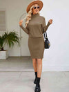 Explore More Collection - Turtle Neck Long Sleeve Ribbed Sweater Dress