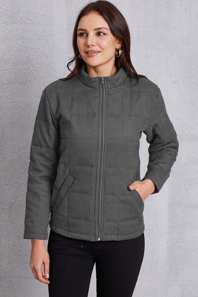 Explore More Collection - Zip Up Mock Neck Pocketed Jacket
