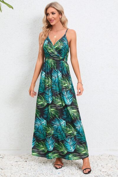 Explore More Collection - Printed Surplice Maxi Cami Dress