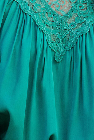 Explore More Collection - Lace Detail Mock Neck Flounce Sleeve Blouse