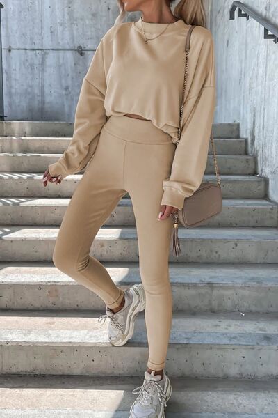 Explore More Collection - Round Neck Dropped Shoulder Sweatshirt and Pants Set