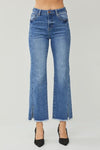 Explore More Collection - RISEN High Waist Raw Hem Slit Straight Jeans