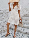 Explore More Collection - Openwork Plunge Short Sleeve Cover-Up Dress