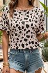 Explore More Collection - Backless Printed Boat Neck Short Sleeve Blouse