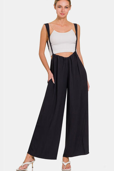 Explore More Collection - Zenana Tie Back Suspender Jumpsuit with Pockets