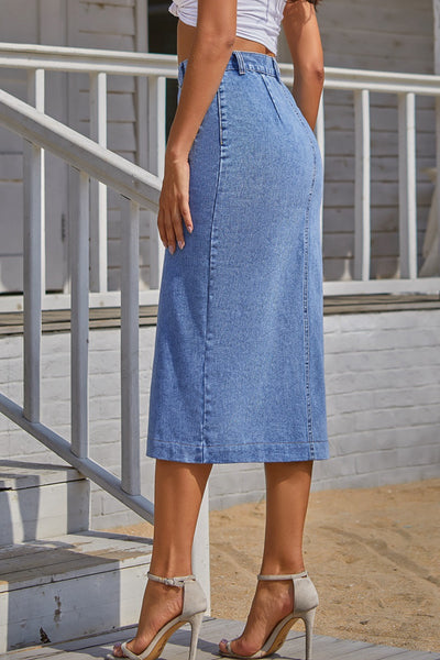 Explore More Collection - Split Buttoned Denim Skirt