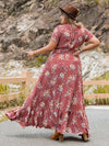 Explore More Collection - Plus Size Floral Slit Ruffle Hem Dress