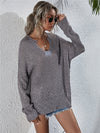 Explore More Collection - Notched Neck Slit Knit Top