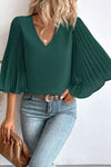 Explore More Collection - Pleated Flutter Sleeve V-Neck Blouse