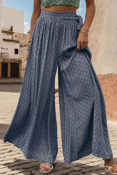 Explore More Collection - Printed Tied Wide Leg Pants