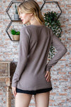 Explore More Collection - Reborn J Waffle Knit Notched Long Sleeve Top