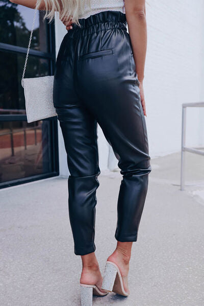 Explore More Collection - High Waist PU Leather Cropped Pants