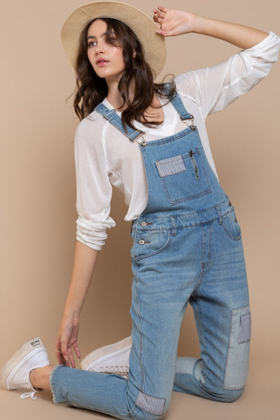 Explore More  Collection - POL Front Chest Zipper Slim Leg Denim Overalls