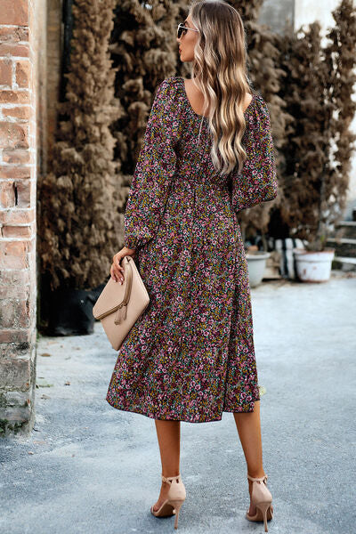 Explore More Collection - Printed Balloon Sleeve Midi Dress