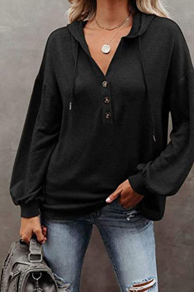 Explore More Collection - Buttoned Drop Shoulder Hoodie
