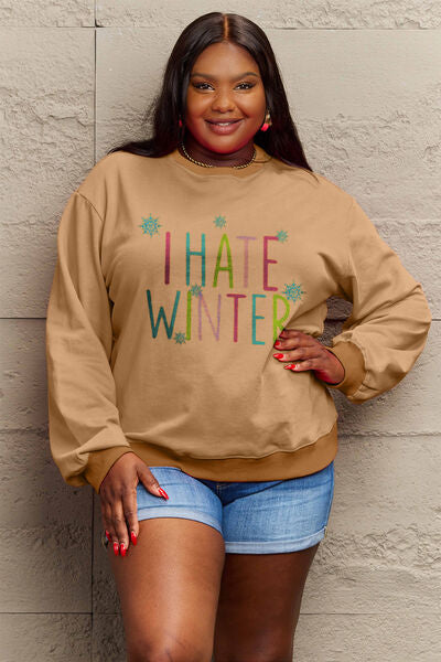 Explore More Collection - Simply Love Full Size I HATE WINTER Dropped Shoulder Sweatshirt