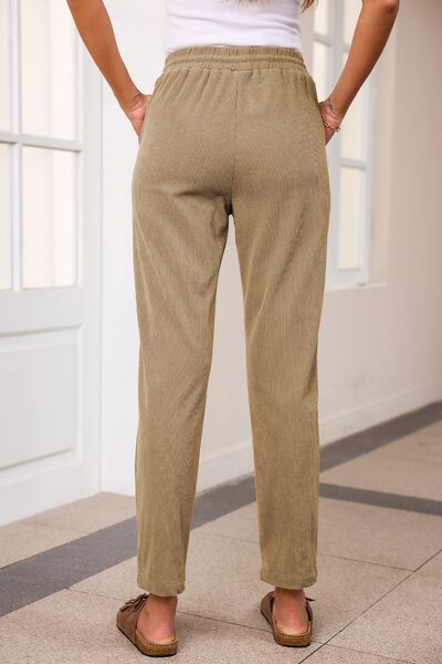 Explore More Collection - Drawstring Straight Pants with Pockets