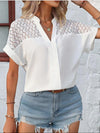 Explore More Collection - Openwork Notched Short Sleeve Blouse