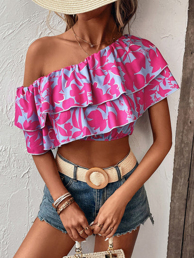 Explore More Collection - Layered One Shoulder Cropped Blouse
