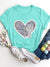 Explore More Collection - Sequin Heart Round Neck Short Sleeve T-Shirt