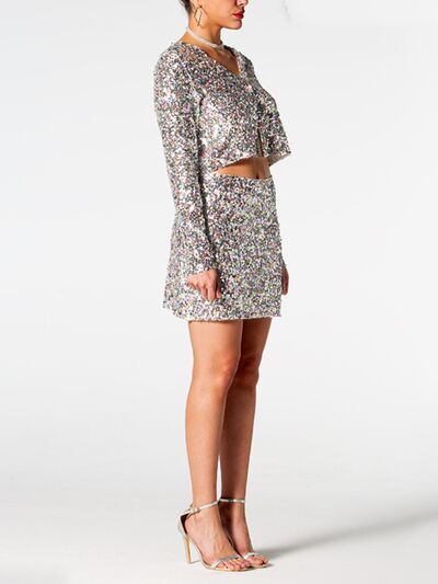 Explore More Collection - Sequin V-Neck Top and Mini Skirt Set