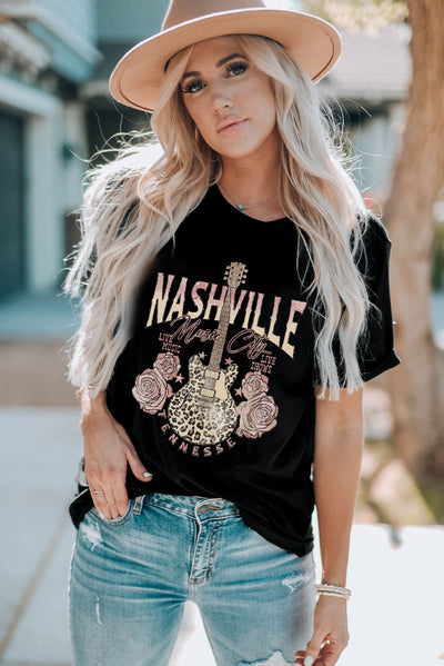 Explore More Collection - NASHVILLE MUSIC CITY Graphic Tee Shirt