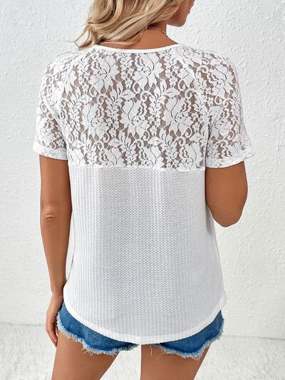 Explore More Collection - Lace Detail V-Neck Short Sleeve T-Shirt