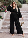 Explore More Collection - Plus Size V-Neck Long Sleeve Wide Leg Jumpsuit