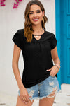 Explore More Collection - Eyelet Round Neck Short Sleeve T-Shirt