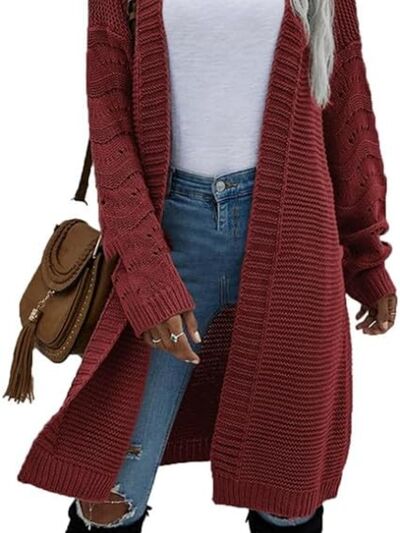 Explore More Collection - Open Front Long Sleeve Cardigan