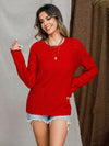 Explore More Collection - Openwork Round Neck Raglan Sleeve Sweater