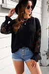 Explore More Collection - Openwork Lantern Sleeve Dropped Shoulder Sweater