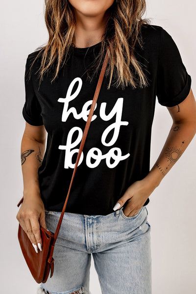 Explore More Collection - HEY BOO Graphic Round Neck T-Shirt