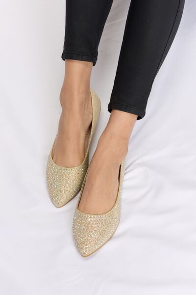 Explore More Collection - Forever Link Rhinestone Point Toe Flat Slip-Ons