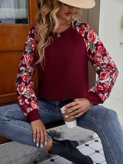 Explore More Collection - Floral Raglan Sleeve Round Neck Sweatshirt