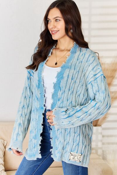 Explore More Collection - POL Cable-Knit Open Front Sweater Cardigan