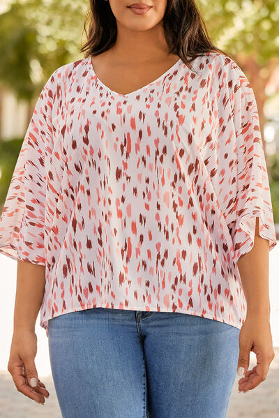 Explore More Collection - Plus Size Printed V-Neck Blouse