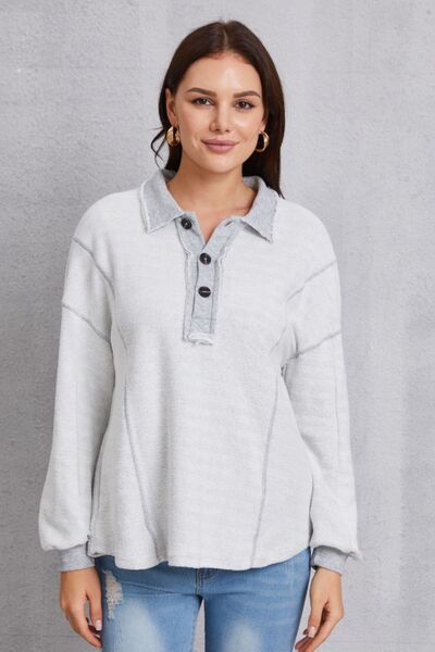 Explore More Collection - Half Button Dropped Shoulder Sweatshirt