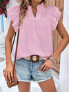 Explore More  Collection - Ruffled Notched Cap Sleeve Blouse