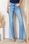 Explore More Collection - Kancan Mid Rise Raw Hem Flare Jeans