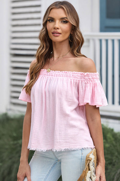 Explore More  Collection - Off-Shoulder Short Sleeve Blouse