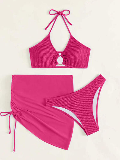 Explore More  Collection - Tied Halter Neck Three-Piece Swim Set