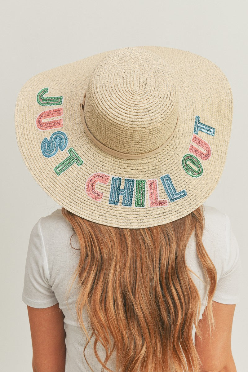 Explore More Collection - Fame Sequin Letter Graphic Wide Brim Straw Hat