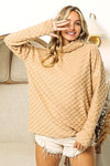 Explore More Collection - BiBi Checkered Round Neck Thumbhole Long Sleeve Top