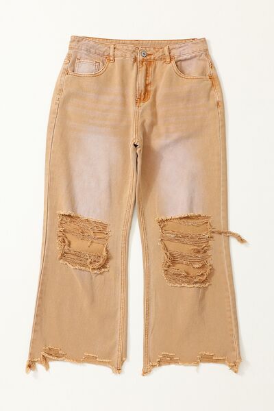 Explore More Collection - Distressed Raw Hem Jeans with Pockets