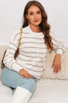 Explore More Collection - Cowl Neck Drastring Dropped Shoudler Striped Print Blouse